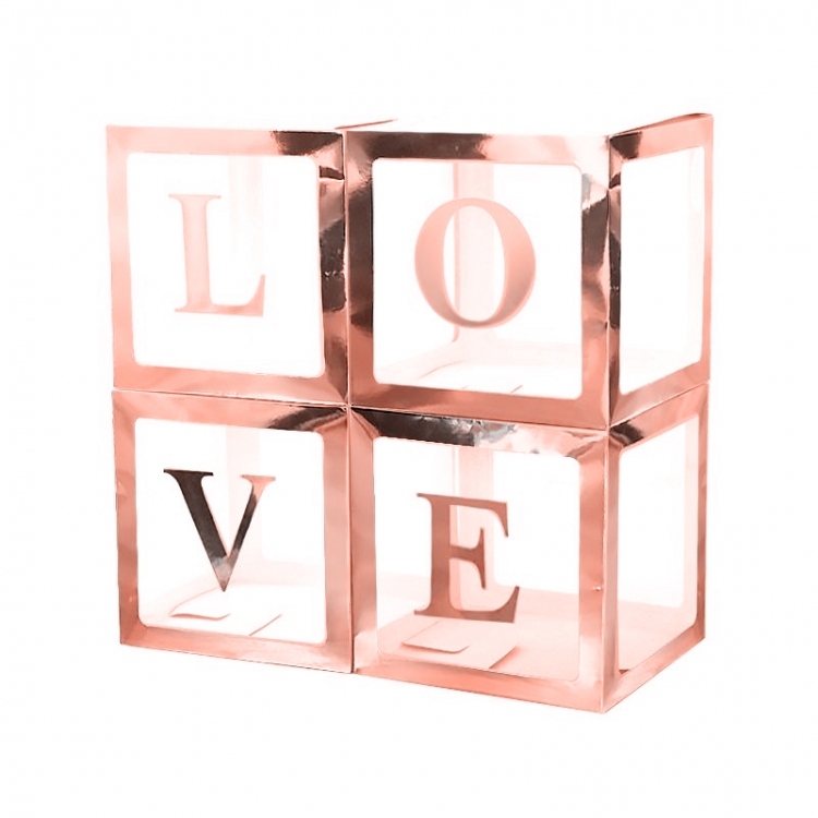 Набор коробок для воздушных шаров "Love" Розовое Золото, Металлик
